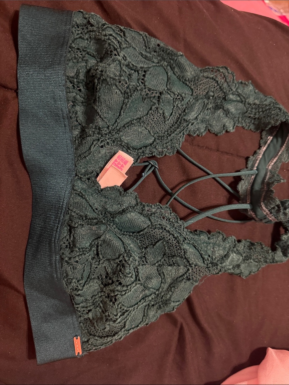 Vs pink lace dark green bralette